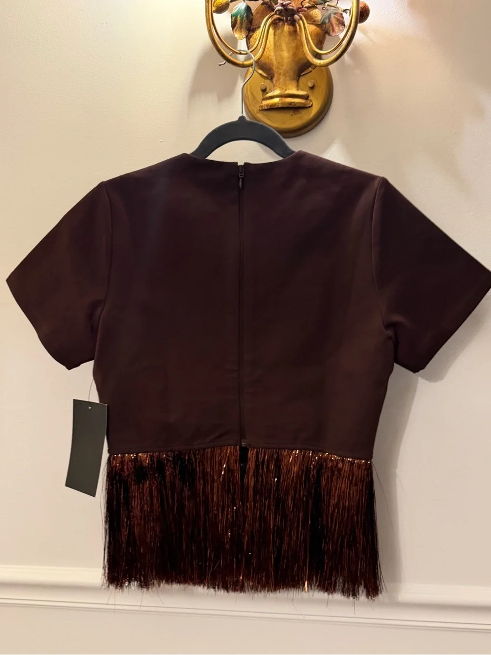 HYACINTH HOUSE :: NWT :: Bronze Metallic Fringe Short Sleeve Top - Picture 7 of 8